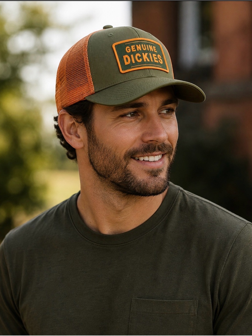 Dickies Olive Green and Orange Mesh Trucker Hat